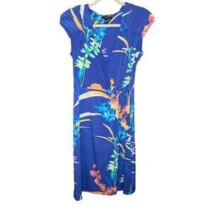 Alfani MIDI Wrap/Buckle Dress Tropical Print Cap Sleeve Womens Size Small
